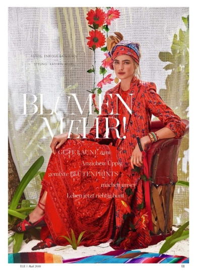 Sanne Vloet for German Elle May 2018, Photographer Enrique  Baduescu, Stylist Kathrin Seidel, Hair Leonardo Monetti, Make-up Deanna Melluso 