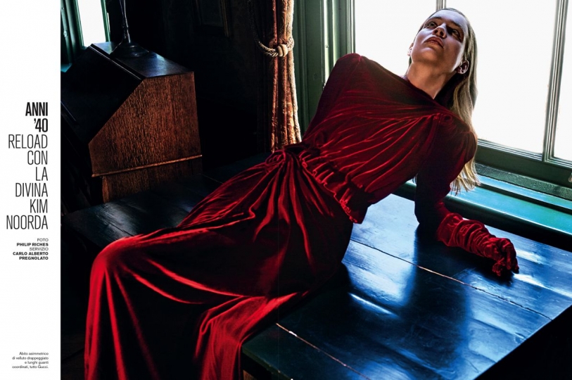 An elegant Kim Noorda for D La Repubblica November 2018, Photographer Philip Riches, Stylist  Carlo Pregnolato, Hair Lydia Lelou, Make-up Pernell Kusmus 