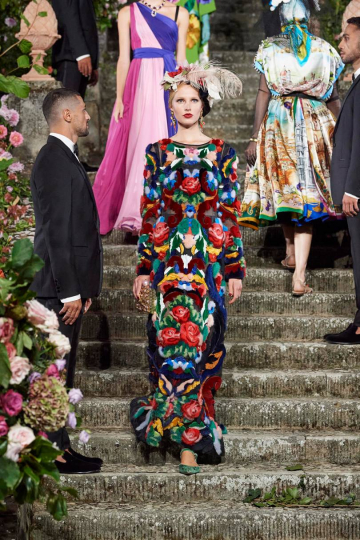 Levi Achthoven in the fairy tale Dolce & Gabbana Alta Moda show for Fall 2020 held in the spectacular Villa Bardini in Florence 