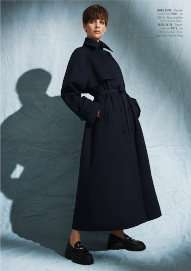 Suprise to see blue eyed Kim Noorda with a short dark wig for German Elle, Photographer Andreas Ortner, Stylist Pia Léonie Knoll, Hair and Make-up Sina Stölze 