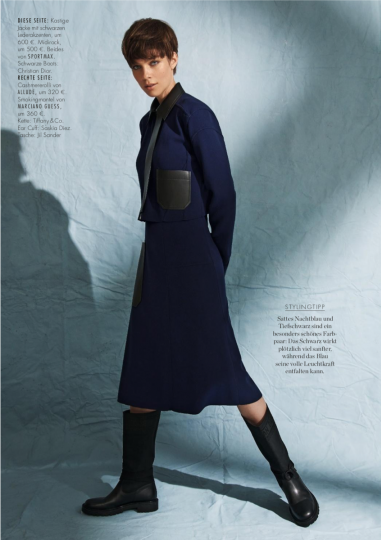 Suprise to see blue eyed Kim Noorda with a short dark wig for German Elle, Photographer Andreas Ortner, Stylist Pia Léonie Knoll, Hair and Make-up Sina Stölze 