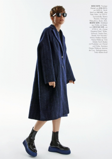 Suprise to see blue eyed Kim Noorda with a short dark wig for German Elle, Photographer Andreas Ortner, Stylist Pia Léonie Knoll, Hair and Make-up Sina Stölze 