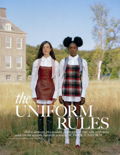 THE UNIFORM RULES for Dantè Kedde in Dutch Vogue, Photographer Kevin Osepa, Stylist Ogènda, Hair Latoya Velberg, Make-up David Koppelaar 