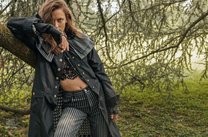 Merel Zoet luxury in the  woods for Vanitay Fair Italy, Photographer Frederico Martin, Stylist Federica Carnevali, Make-uup Giovanni Lovine, Hair Maurizio Morreale 