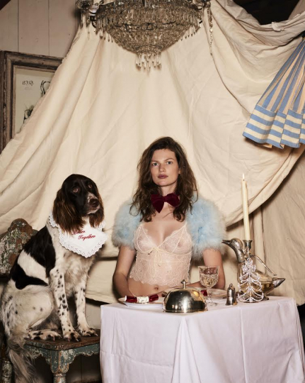 Staying home for Christmas with Bette Franke for Love Stories Intimates, captured by Paul Bellaart, Hair and make-up Elise Haman, Styling Jetteke van Lexmond 