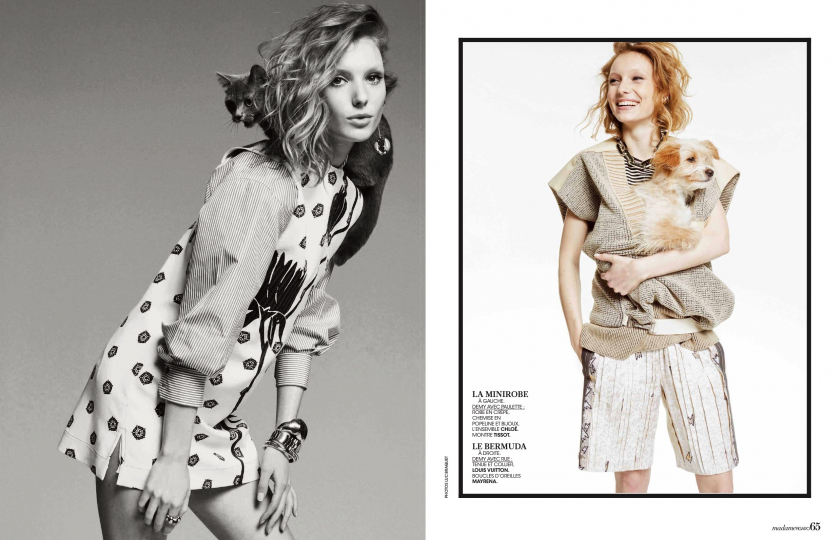 Animal lover Demy de Vries in a very cute story for Madame Figaro, Photographer Luc Braquet, Stylist Carole Matray, Make-up Maud Eigenheer, Hair Taan Doan 