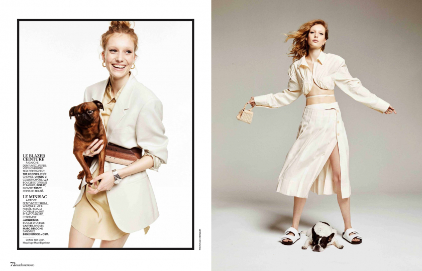 Animal lover Demy de Vries in a very cute story for Madame Figaro, Photographer Luc Braquet, Stylist Carole Matray, Make-up Maud Eigenheer, Hair Taan Doan 