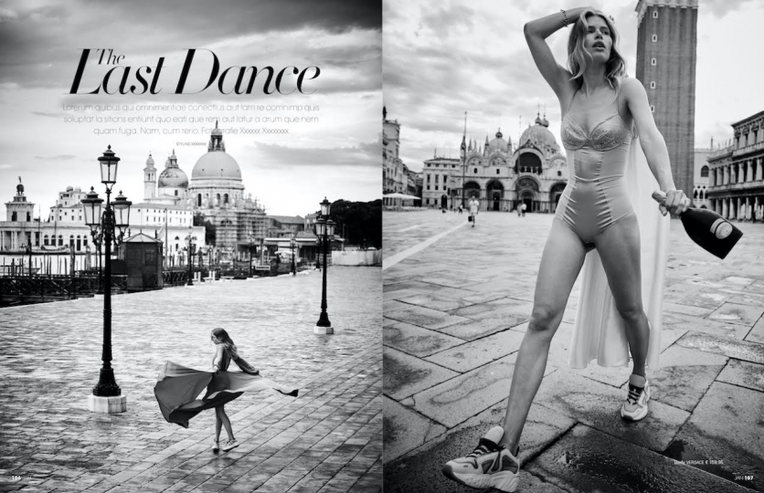 Smiley Annemara Post dances through Venetia for Jan Magazine, Photographer Eric van den Elsen, Stylist Linda Gumus Gerritsen, Hair and make-up Evelyn Dupuy Ferrer 